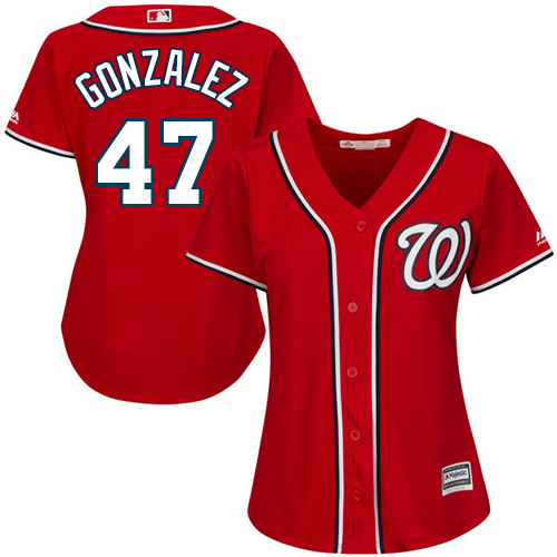 Nationals #47 Gio Gonzalez Red Alternate Women's Stitched MLB Jersey